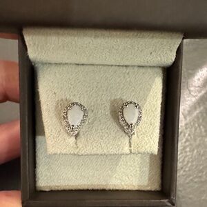 Pear-Shaped Opal/White Topaz Halo Stud Earrings in Sterling Silver (Ross-Simons)